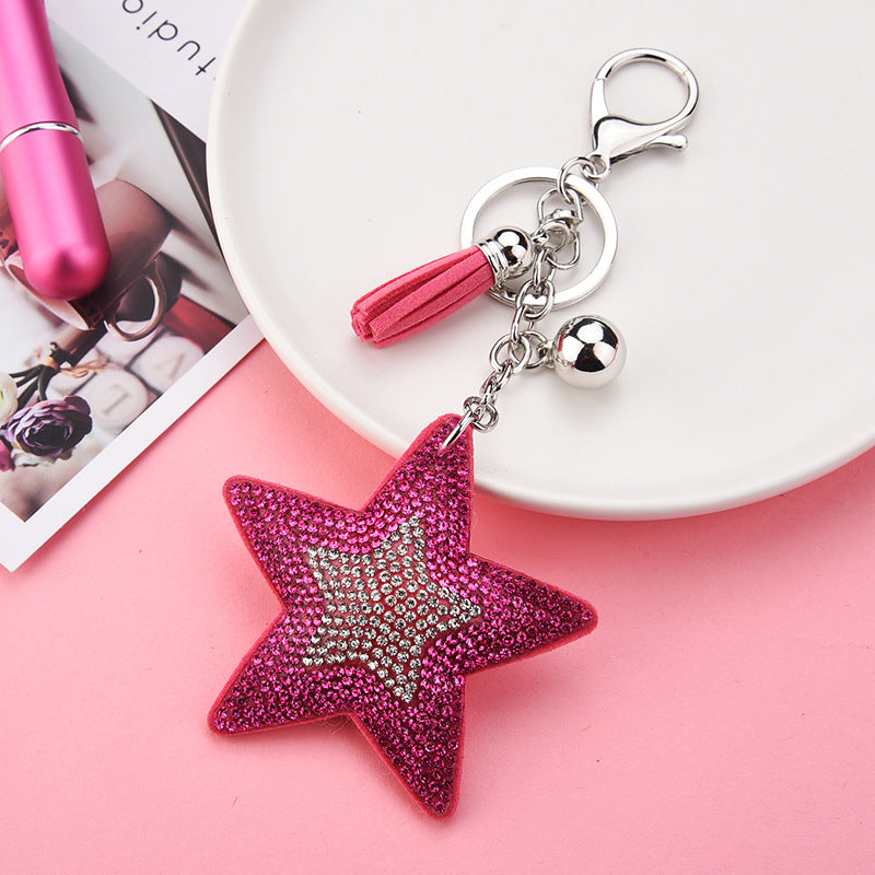 Wholesale Creative two-color diamond velvet five-pointed star tassel keychain